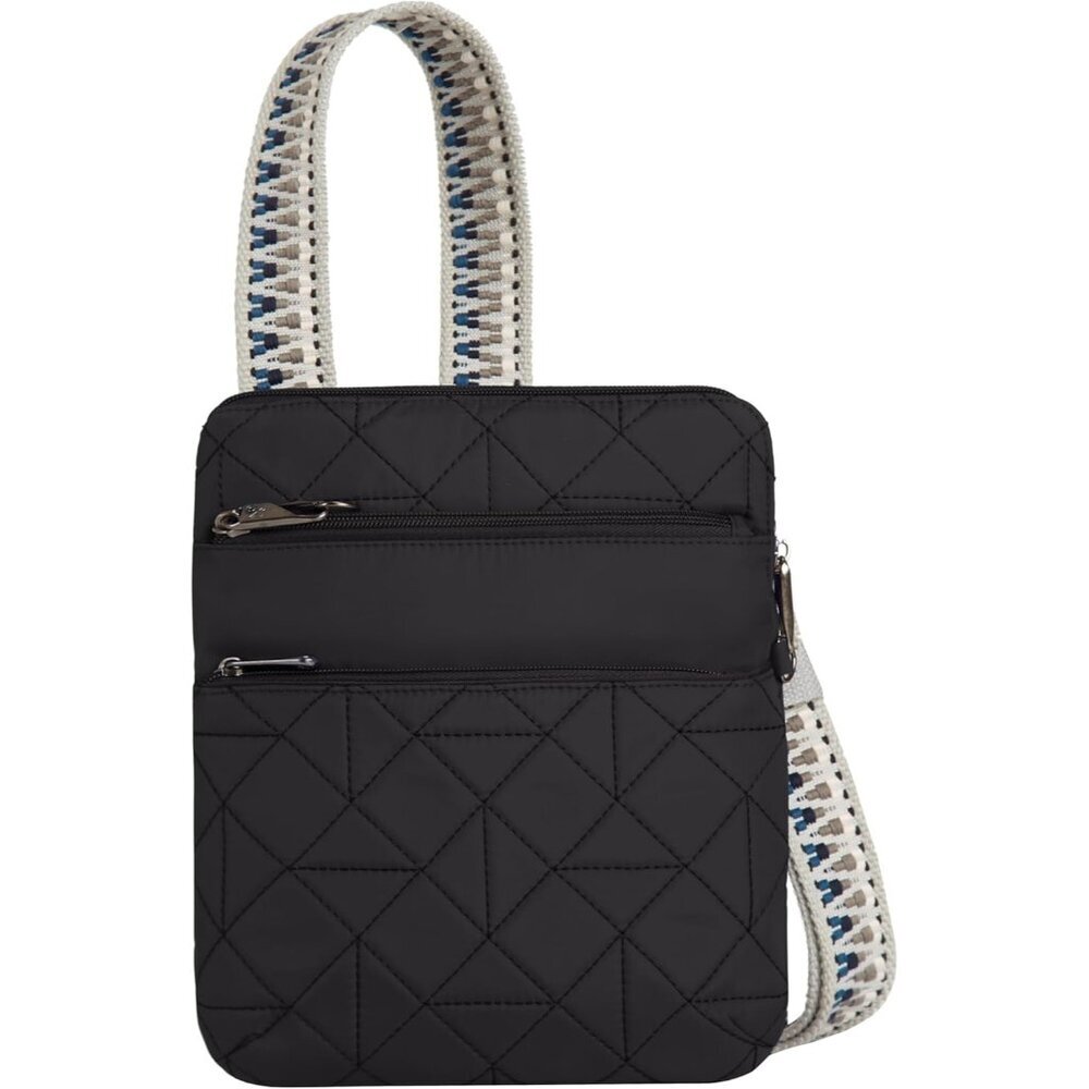 Anti-Theft Boho Slim Crossbody Black Polyester with 5-Point Security